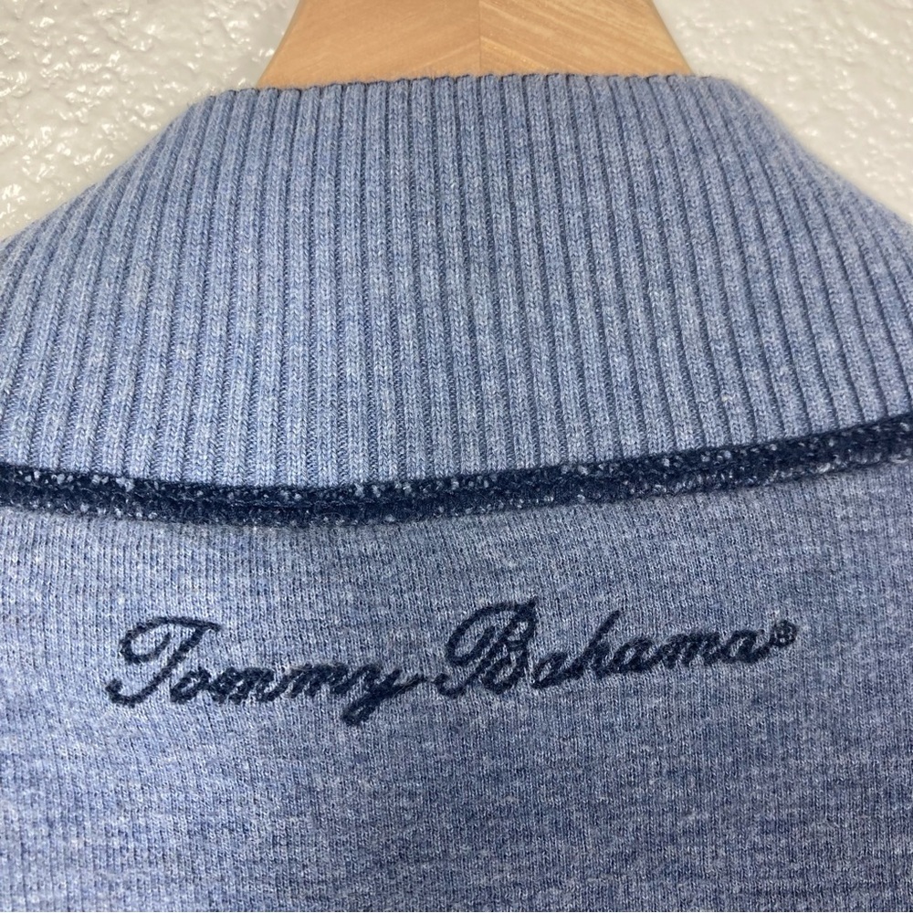 Tommy Bahama Mens Sweater Large Blue Half-Zip Red Stripes Cotton - Picture 12 of 13